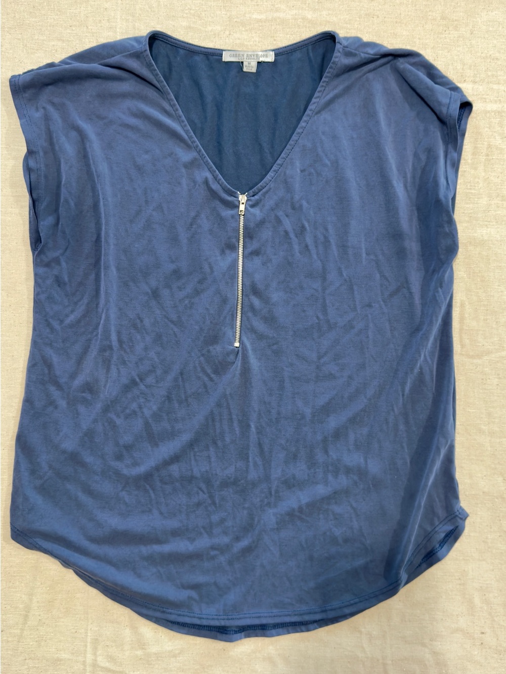 Green Envelope Slate-Blue V-Neck Zip-Front Camisole Blouse